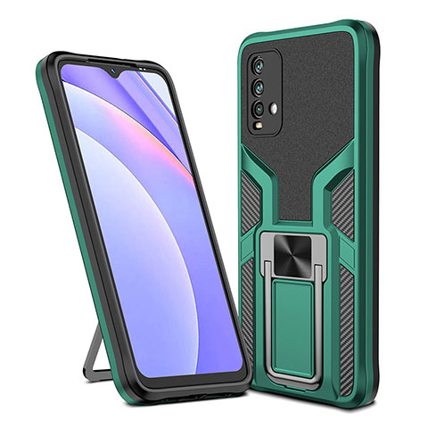 Coque Contour Silicone et Plastique Housse Etui Mat avec Magnetique Support Bague Anneau ZL1 pour Xiaomi Redmi 9 Power Vert