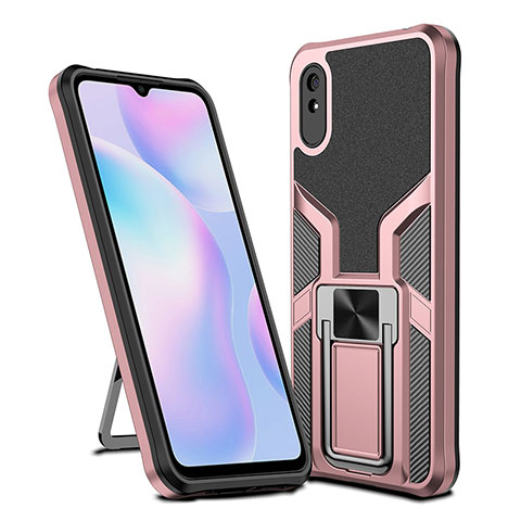 Coque Contour Silicone et Plastique Housse Etui Mat avec Magnetique Support Bague Anneau ZL1 pour Xiaomi Redmi 9A Or Rose