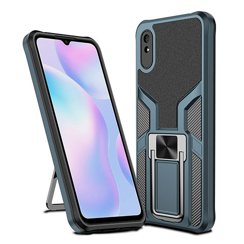 Coque Contour Silicone et Plastique Housse Etui Mat avec Magnetique Support Bague Anneau ZL1 pour Xiaomi Redmi 9AT Cyan