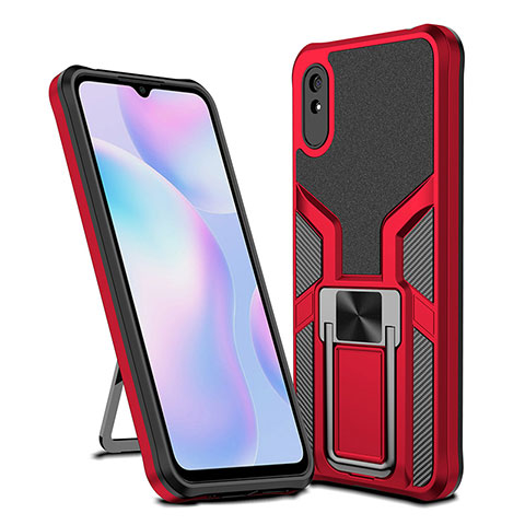 Coque Contour Silicone et Plastique Housse Etui Mat avec Magnetique Support Bague Anneau ZL1 pour Xiaomi Redmi 9AT Rouge