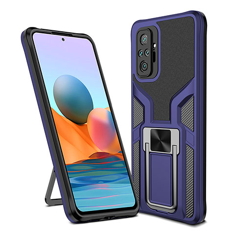 Coque Contour Silicone et Plastique Housse Etui Mat avec Magnetique Support Bague Anneau ZL1 pour Xiaomi Redmi Note 10 Pro Max Bleu