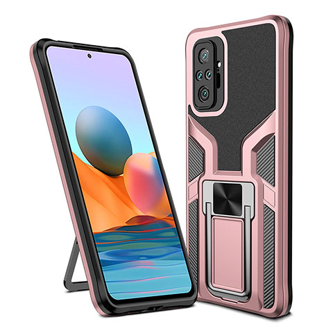 Coque Contour Silicone et Plastique Housse Etui Mat avec Magnetique Support Bague Anneau ZL1 pour Xiaomi Redmi Note 10 Pro Max Or Rose