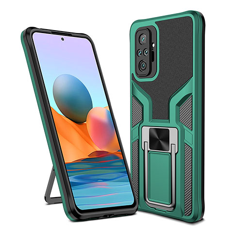 Coque Contour Silicone et Plastique Housse Etui Mat avec Magnetique Support Bague Anneau ZL1 pour Xiaomi Redmi Note 10 Pro Max Vert