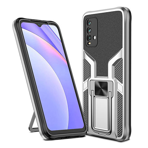 Coque Contour Silicone et Plastique Housse Etui Mat avec Magnetique Support Bague Anneau ZL1 pour Xiaomi Redmi Note 9 4G Argent