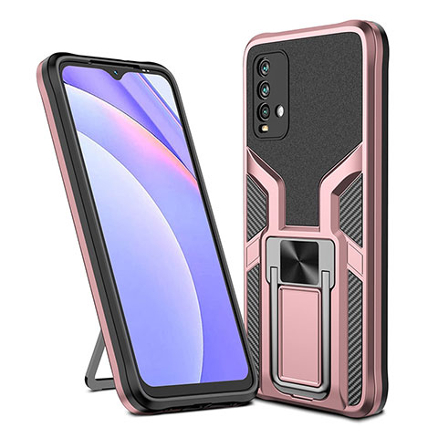 Coque Contour Silicone et Plastique Housse Etui Mat avec Magnetique Support Bague Anneau ZL1 pour Xiaomi Redmi Note 9 4G Or Rose