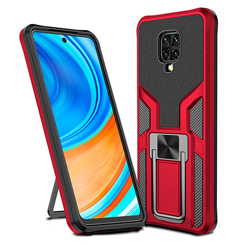 Coque Contour Silicone et Plastique Housse Etui Mat avec Magnetique Support Bague Anneau ZL1 pour Xiaomi Redmi Note 9 Pro Max Rouge