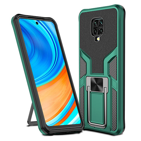 Coque Contour Silicone et Plastique Housse Etui Mat avec Magnetique Support Bague Anneau ZL1 pour Xiaomi Redmi Note 9 Pro Vert