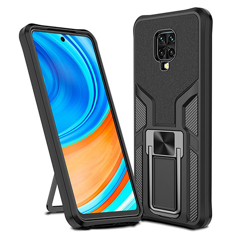 Coque Contour Silicone et Plastique Housse Etui Mat avec Magnetique Support Bague Anneau ZL1 pour Xiaomi Redmi Note 9S Noir