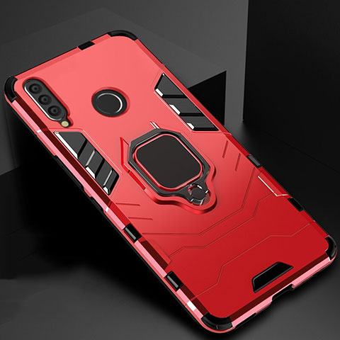 Coque Contour Silicone et Plastique Housse Etui Mat avec Magnetique Support pour Huawei Honor 10i Rouge