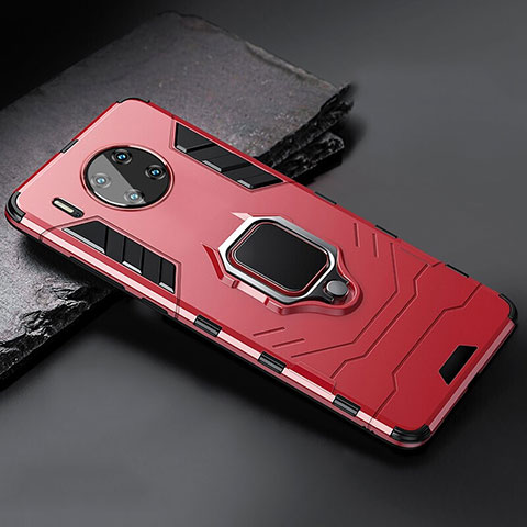 Coque Contour Silicone et Plastique Housse Etui Mat avec Magnetique Support pour Huawei Mate 30 Pro 5G Rouge