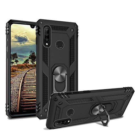 Coque Contour Silicone et Plastique Housse Etui Mat avec Magnetique Support pour Huawei Nova 4e Noir