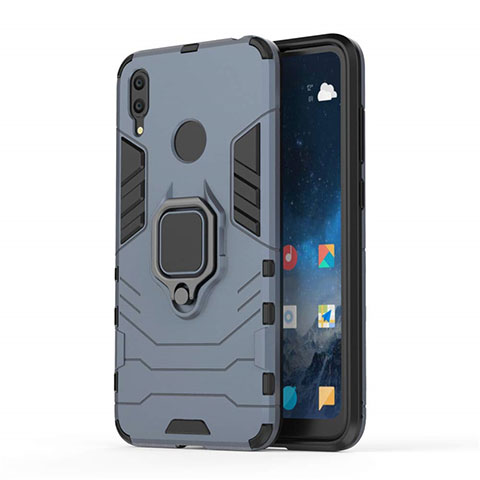 Coque Contour Silicone et Plastique Housse Etui Mat avec Magnetique Support pour Huawei Y7 (2019) Bleu