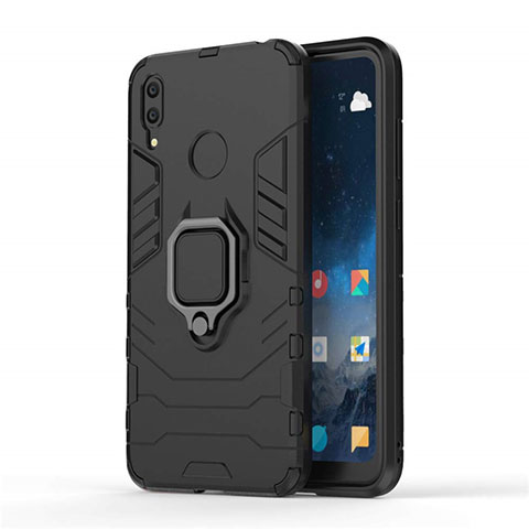 Coque Contour Silicone et Plastique Housse Etui Mat avec Magnetique Support pour Huawei Y7 (2019) Noir