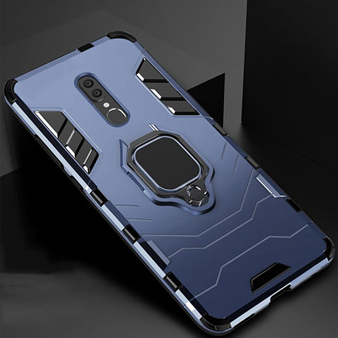 Coque Contour Silicone et Plastique Housse Etui Mat avec Magnetique Support pour Oppo A9X Bleu