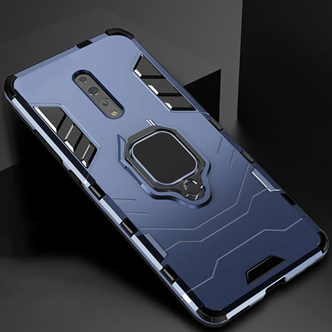 Coque Contour Silicone et Plastique Housse Etui Mat avec Magnetique Support pour Oppo Reno Z Bleu