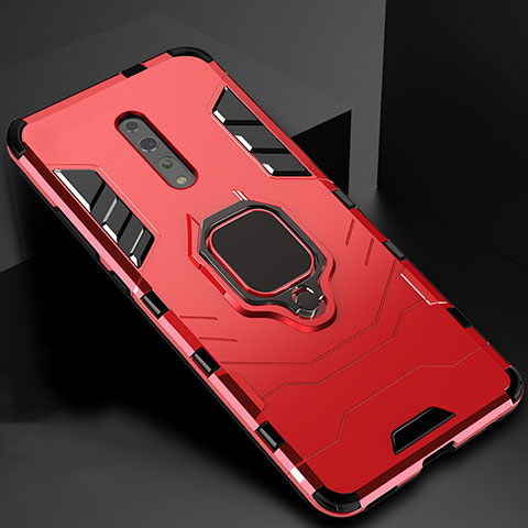 Coque Contour Silicone et Plastique Housse Etui Mat avec Magnetique Support pour Oppo Reno Z Rouge