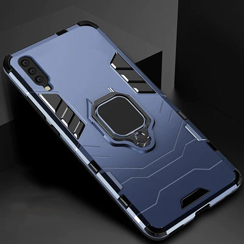 Coque Contour Silicone et Plastique Housse Etui Mat avec Magnetique Support pour Samsung Galaxy A90 5G Bleu