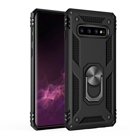 Coque Contour Silicone et Plastique Housse Etui Mat avec Magnetique Support pour Samsung Galaxy S10 5G Noir