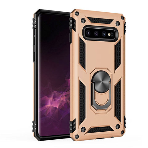 Coque Contour Silicone et Plastique Housse Etui Mat avec Magnetique Support pour Samsung Galaxy S10 5G Or