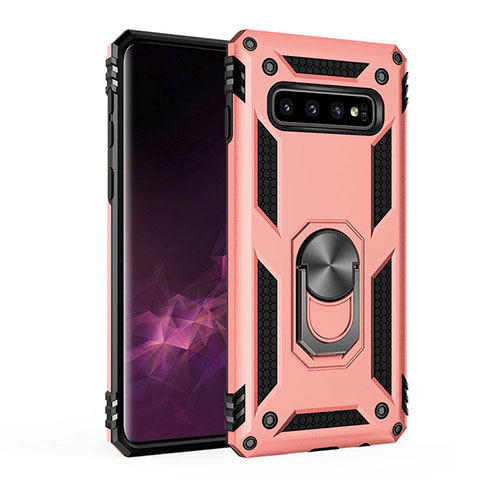 Coque Contour Silicone et Plastique Housse Etui Mat avec Magnetique Support pour Samsung Galaxy S10 Or Rose