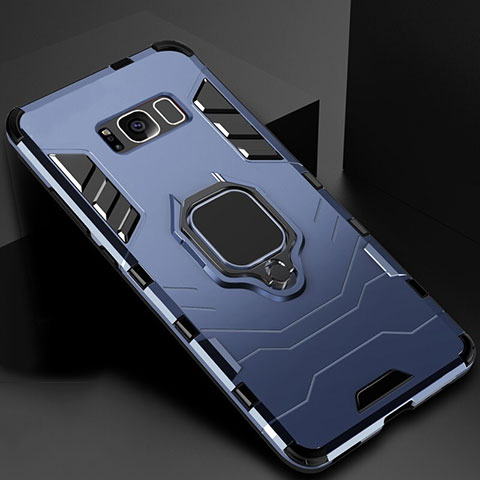 Coque Contour Silicone et Plastique Housse Etui Mat avec Magnetique Support pour Samsung Galaxy S8 Bleu