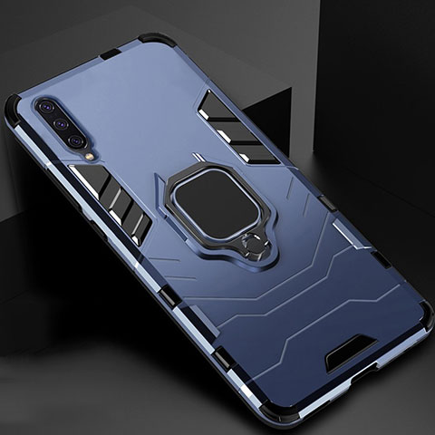 Coque Contour Silicone et Plastique Housse Etui Mat avec Magnetique Support pour Xiaomi CC9e Bleu