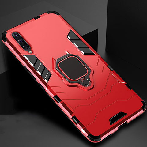 Coque Contour Silicone et Plastique Housse Etui Mat avec Magnetique Support pour Xiaomi CC9e Rouge