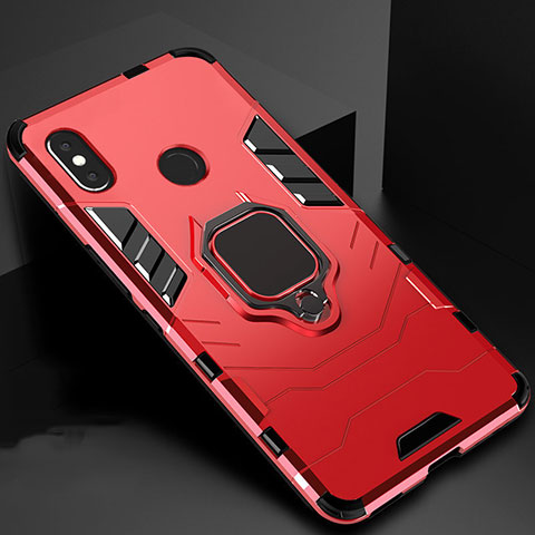 Coque Contour Silicone et Plastique Housse Etui Mat avec Magnetique Support pour Xiaomi Mi 6X Rouge