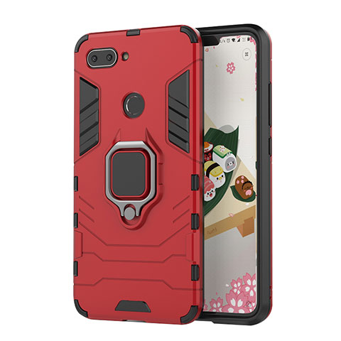 Coque Contour Silicone et Plastique Housse Etui Mat avec Magnetique Support pour Xiaomi Mi 8 Lite Rouge