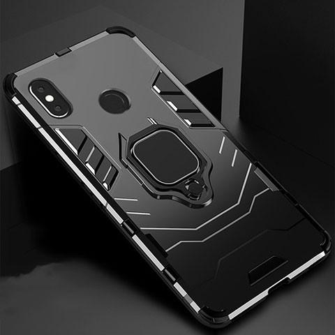 Coque Contour Silicone et Plastique Housse Etui Mat avec Magnetique Support pour Xiaomi Mi A2 Lite Noir