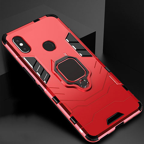 Coque Contour Silicone et Plastique Housse Etui Mat avec Magnetique Support pour Xiaomi Mi A2 Lite Rouge