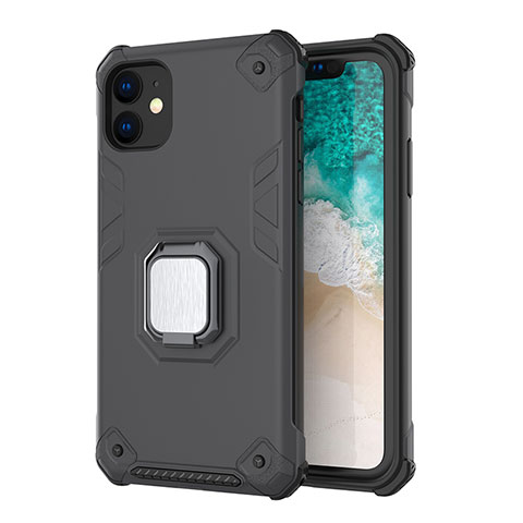 Coque Contour Silicone et Plastique Housse Etui Mat avec Magnetique Support Z01 pour Apple iPhone 11 Gris