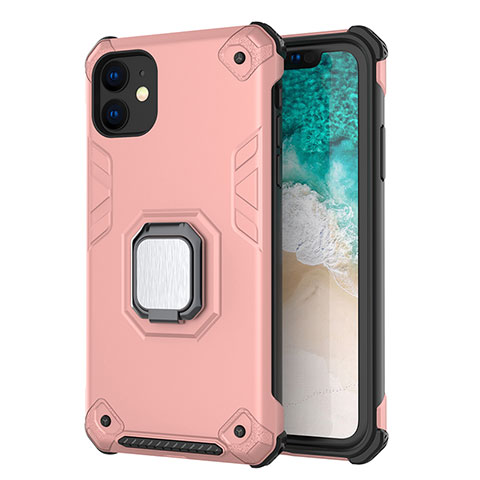 Coque Contour Silicone et Plastique Housse Etui Mat avec Magnetique Support Z01 pour Apple iPhone 11 Or Rose