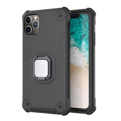 Coque Contour Silicone et Plastique Housse Etui Mat avec Magnetique Support Z01 pour Apple iPhone 11 Pro Max Gris