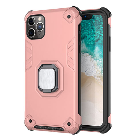 Coque Contour Silicone et Plastique Housse Etui Mat avec Magnetique Support Z01 pour Apple iPhone 11 Pro Or Rose