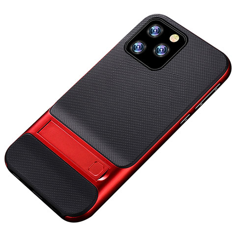 Coque Contour Silicone et Plastique Housse Etui Mat avec Support A01 pour Apple iPhone 11 Pro Rouge