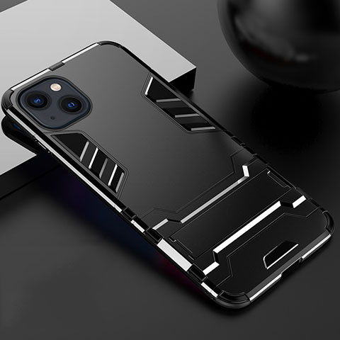 Coque Contour Silicone et Plastique Housse Etui Mat avec Support A01 pour Apple iPhone 15 Noir