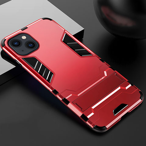 Coque Contour Silicone et Plastique Housse Etui Mat avec Support A01 pour Apple iPhone 15 Rouge