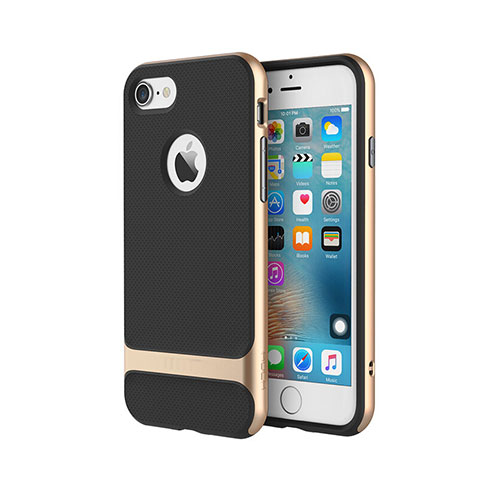 Coque Contour Silicone et Plastique Housse Etui Mat avec Support A01 pour Apple iPhone 8 Plus Or