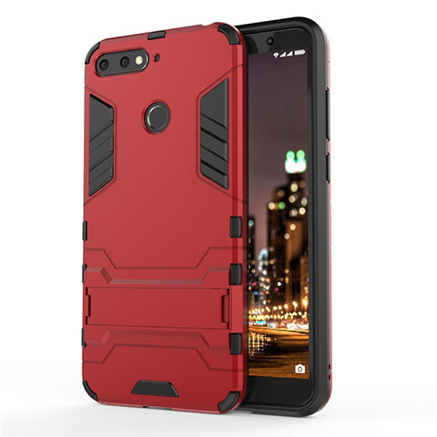 Coque Contour Silicone et Plastique Housse Etui Mat avec Support A01 pour Huawei Honor 7A Rouge