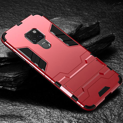 Coque Contour Silicone et Plastique Housse Etui Mat avec Support A01 pour Huawei Mate 20 Rouge