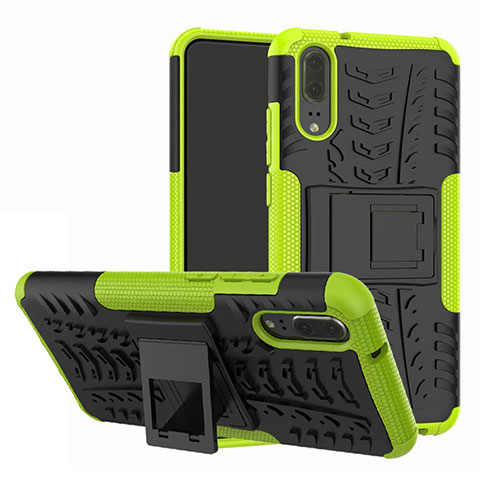 Coque Contour Silicone et Plastique Housse Etui Mat avec Support A01 pour Huawei P20 Vert