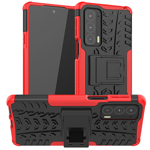 Coque Contour Silicone et Plastique Housse Etui Mat avec Support A01 pour Motorola Moto Edge 20 5G Rouge