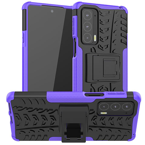 Coque Contour Silicone et Plastique Housse Etui Mat avec Support A01 pour Motorola Moto Edge 20 5G Violet