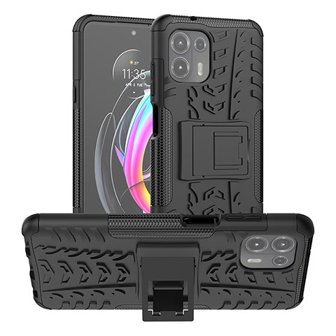 Coque Contour Silicone et Plastique Housse Etui Mat avec Support A01 pour Motorola Moto Edge 20 Lite 5G Noir