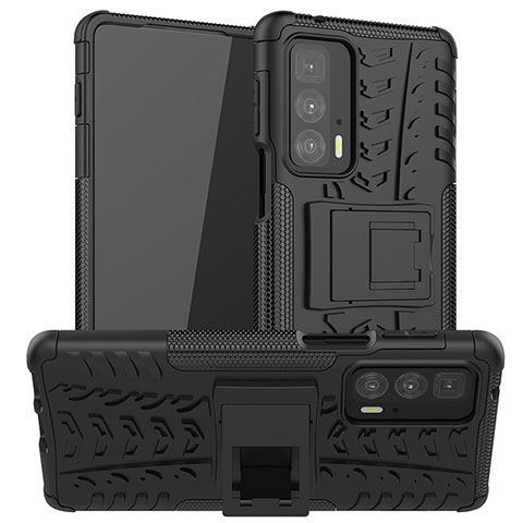 Coque Contour Silicone et Plastique Housse Etui Mat avec Support A01 pour Motorola Moto Edge 20 Pro 5G Noir