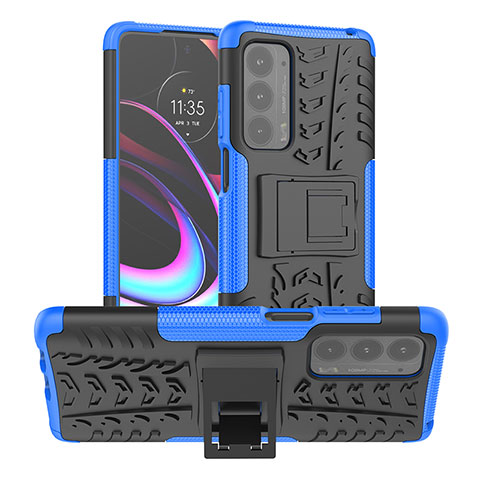 Coque Contour Silicone et Plastique Housse Etui Mat avec Support A01 pour Motorola Moto Edge (2021) 5G Bleu