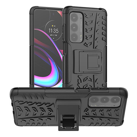 Coque Contour Silicone et Plastique Housse Etui Mat avec Support A01 pour Motorola Moto Edge (2021) 5G Noir