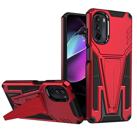 Coque Contour Silicone et Plastique Housse Etui Mat avec Support A01 pour Motorola Moto G 5G (2022) Rouge