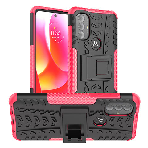 Coque Contour Silicone et Plastique Housse Etui Mat avec Support A01 pour Motorola Moto G Play Gen 2 Rose Rouge